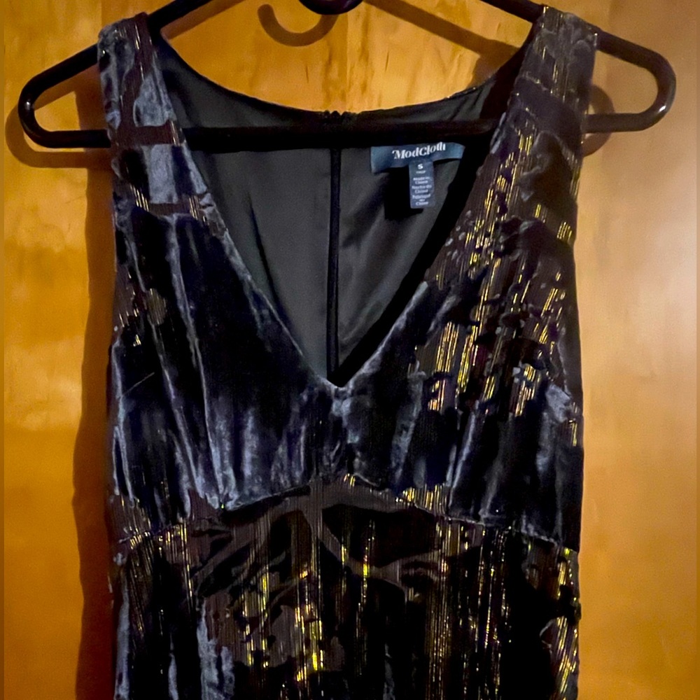 Long Black Dress with Gold Detail